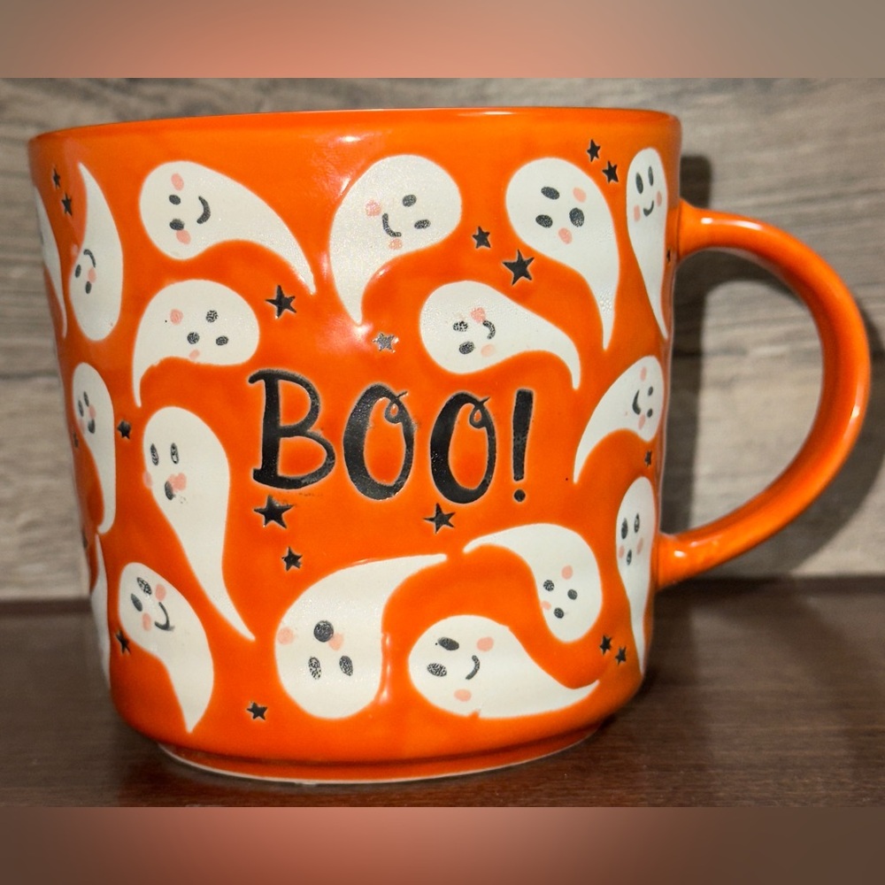 Super Cute 🥰 Halloween Spooky Ghosts 👻  👻 👻 Boo! Orange Coffee Mug - New
